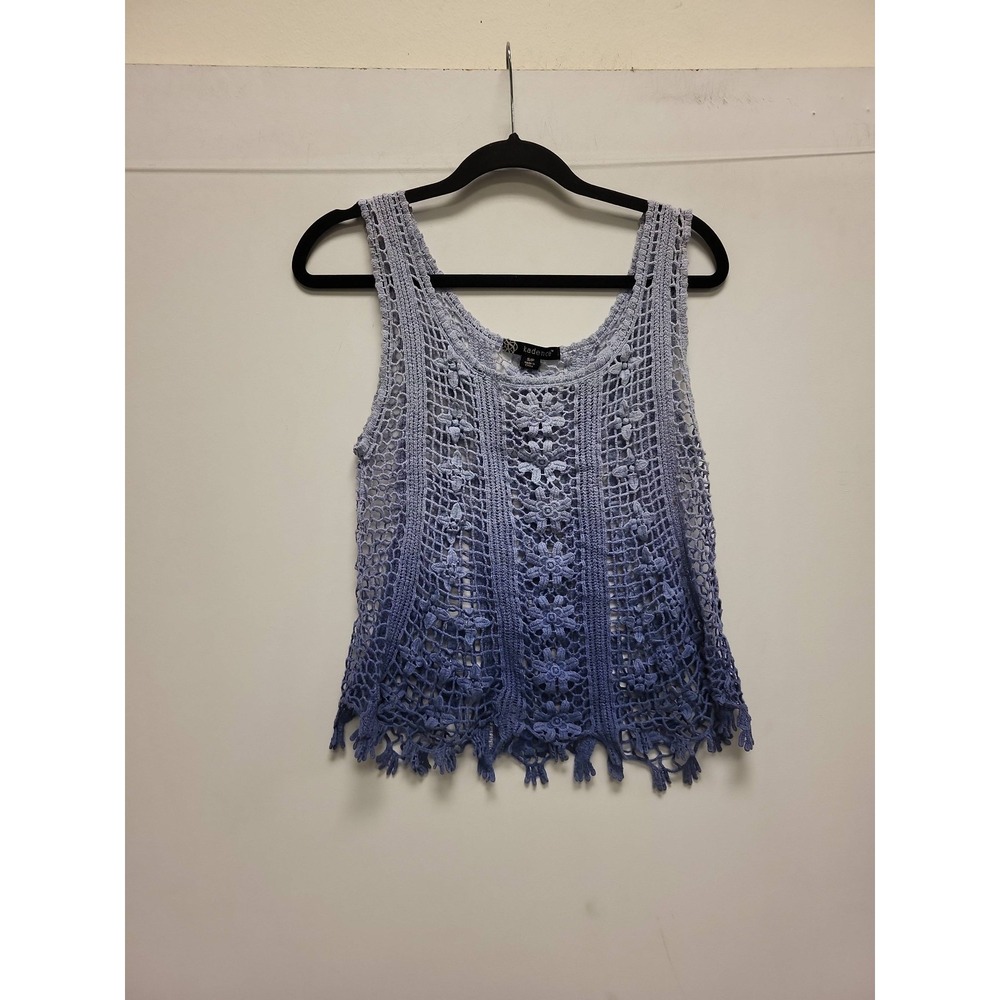 Kadence Crochet Tank Top Womens‎ Size S/P Blue Sleeveless Casual Knitwear Shirt